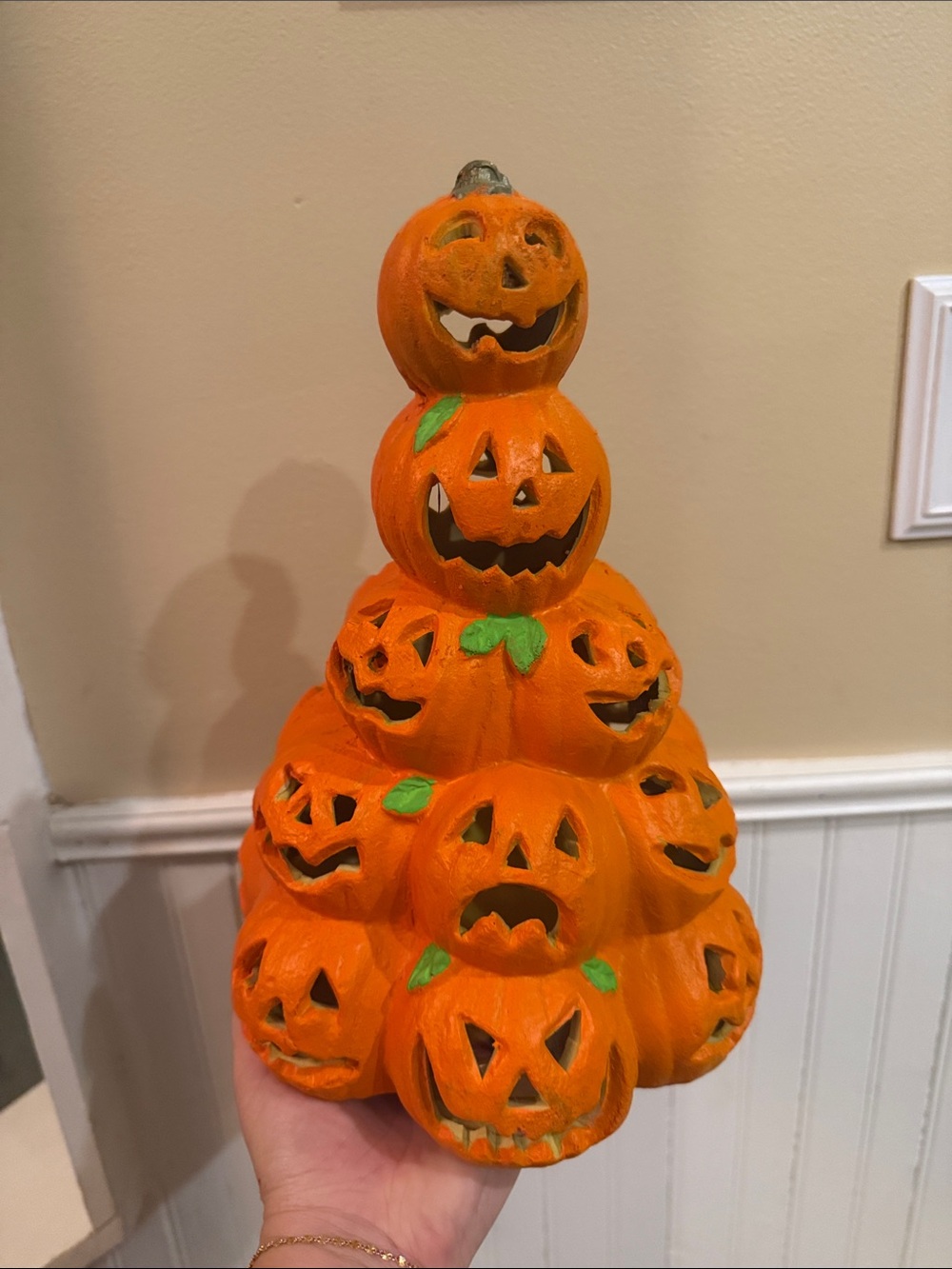 Vintage Stacked Pumpkin Jack-O'-Lantern Halloween Light Up